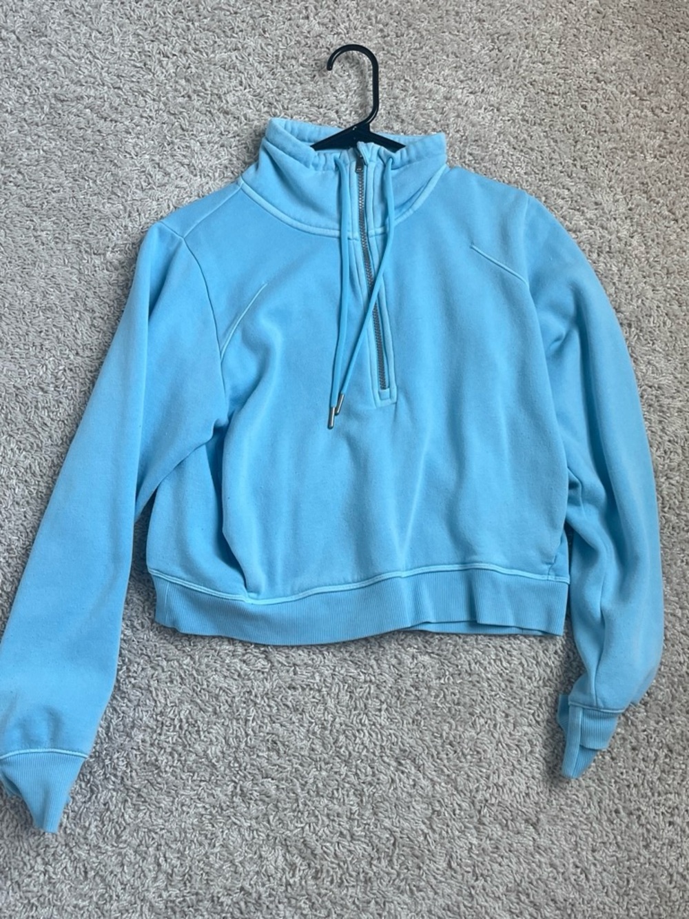 Light Blue Quarter-Zip Pullover Scuba Sweatshirt - Women